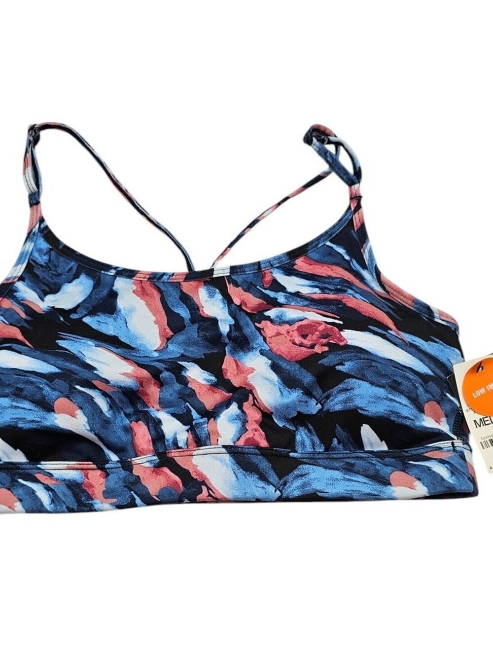 ID Ideology Womens Sz M Low Impact Sports Bra Blue Pink Marbled NEW